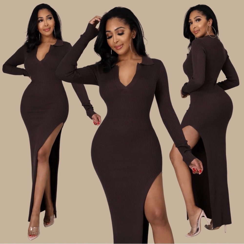 ✨NWT✨ Women's Brown Long Sleeve Midi Dress